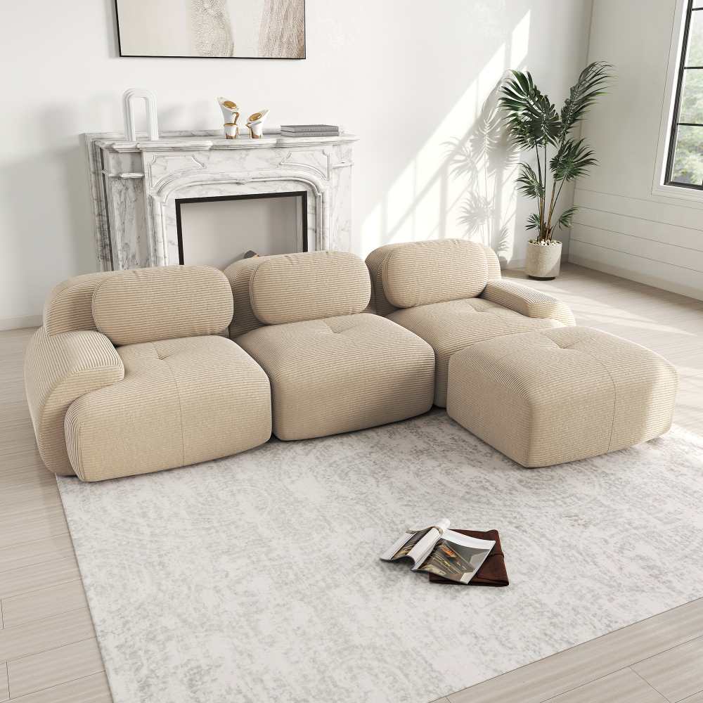 Canapé d’angle modulable ergonomique en tissu côtelé, adapté aux animaux, rembourrage haute élasticité 32D, pour salon et chambre - 3