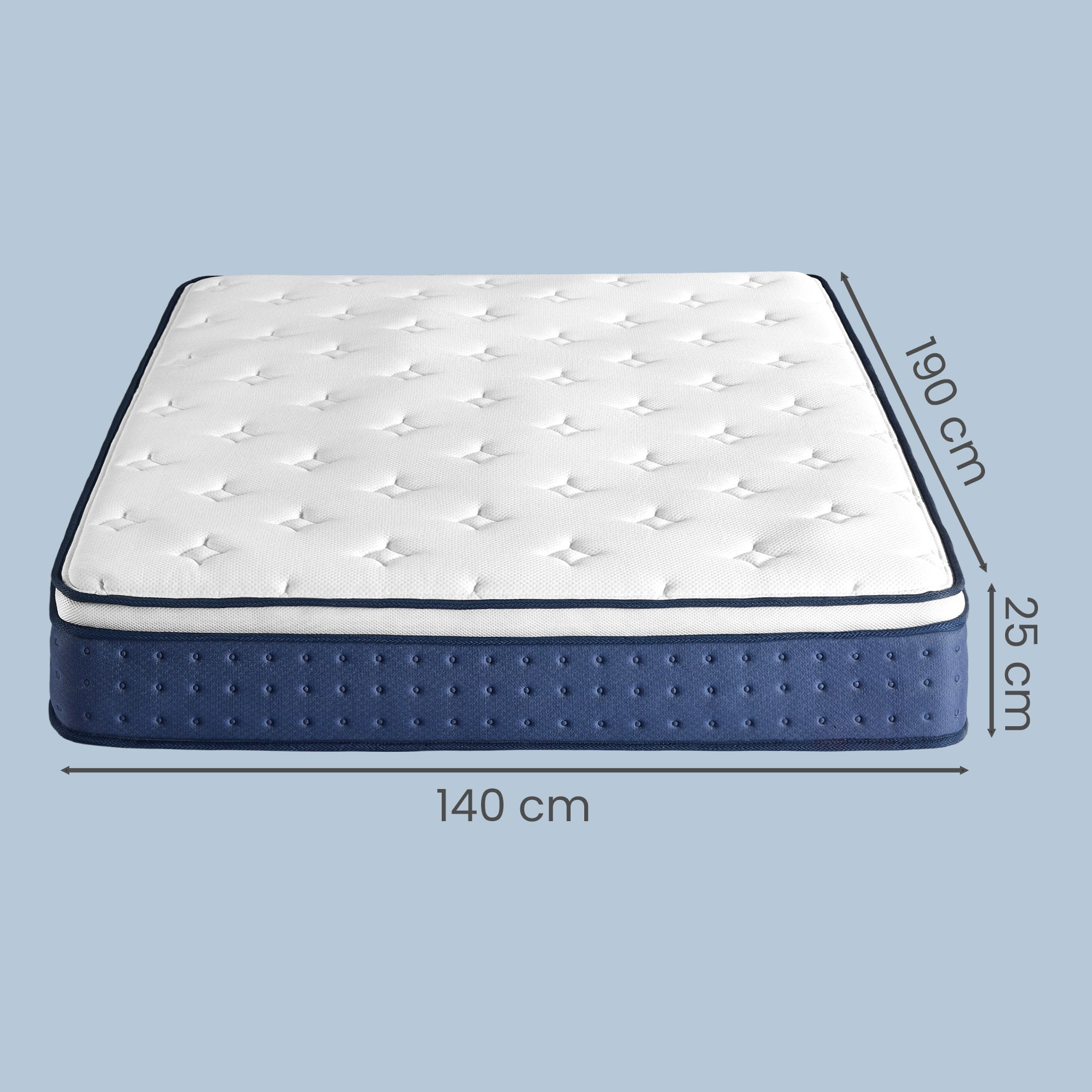 Matelas à Mémoire de Forme, 140 x 190 × 25 cm, Hybride Ressorts Ensachés, Soutien 7 Zones, Housse Respirante, Bleu - 5