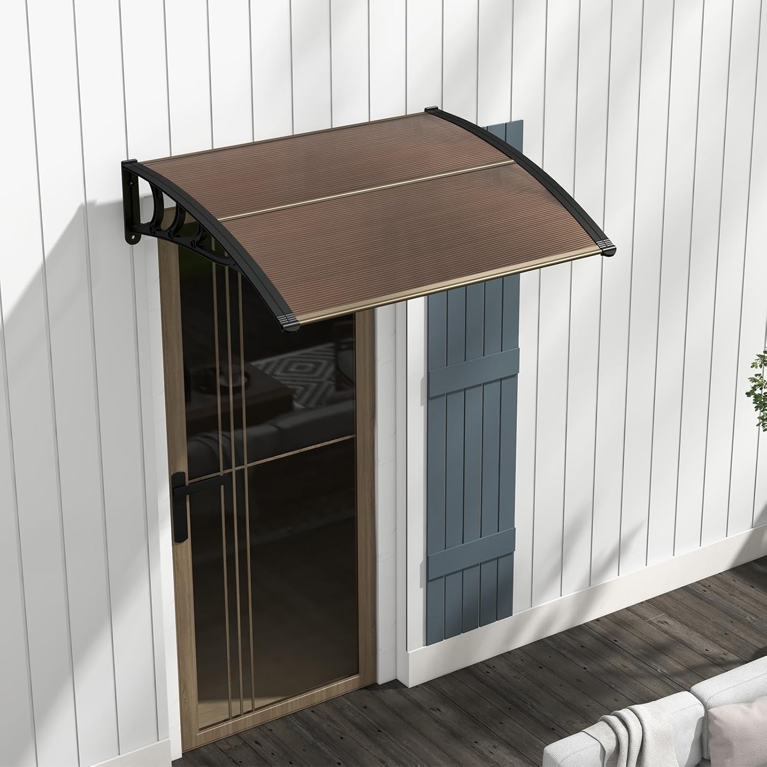 122 x 99 cm Toldo para porta de entrada Proteção solar, Toldo para portas e janelas exteriores Placa de policarbonato castanho - 2