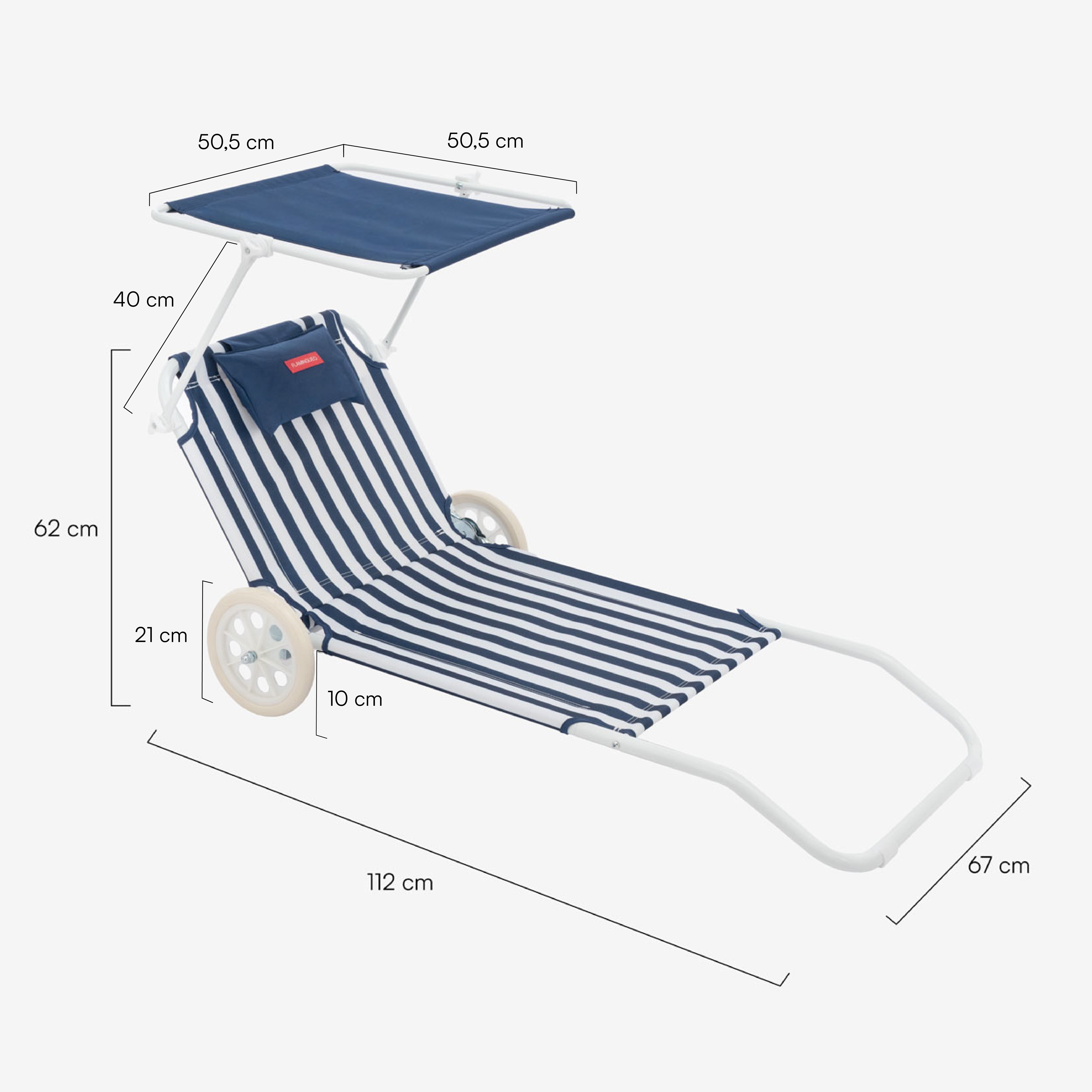 Flamingueo Chaise De Plage Transat Pliable Avec Parasol Polyester Bleu - 9