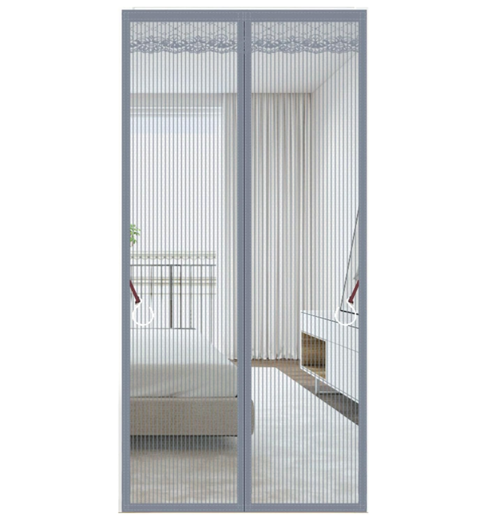 Drzwi magnetyczne, zasłona przeciw komarom z zapięciem na rzepy i magnesami (szare, 120 x 200 cm)