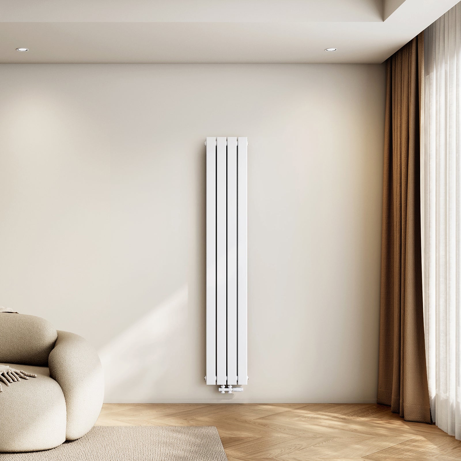 EMKE Radiador de agua caliente de acero 180 x 30 cm 627 W - Radiador de panel simple - Conexión central, Blanco - 7