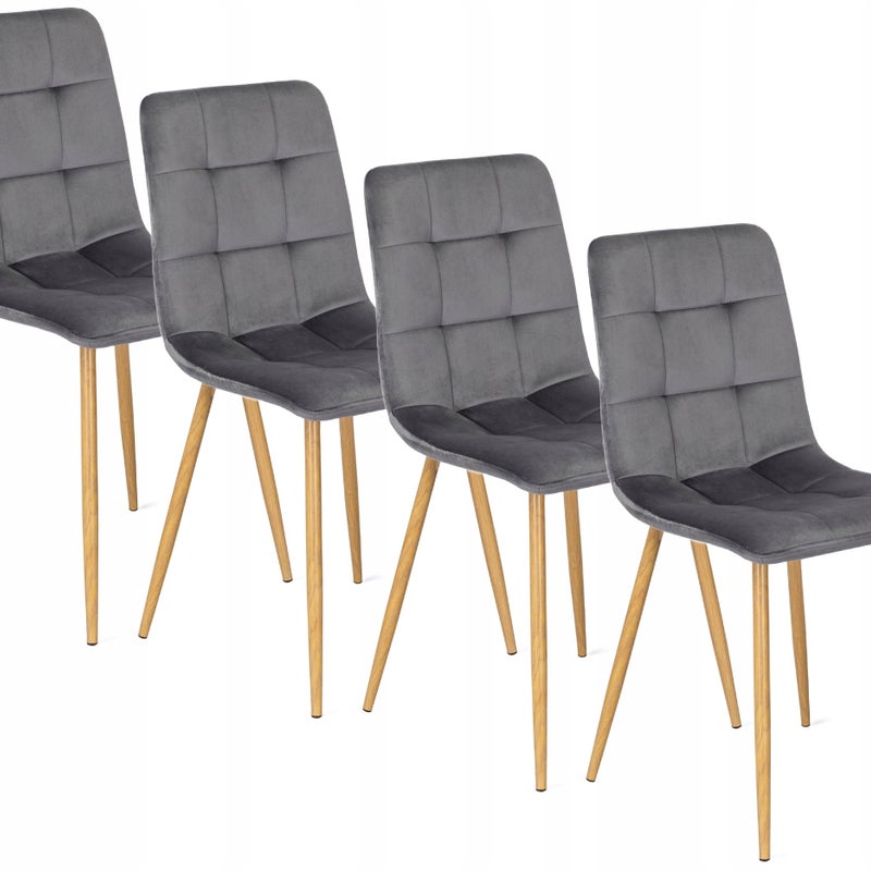 Zestaw 4x krzesło Tapicerowane Welurowe Loft Szare FREDY