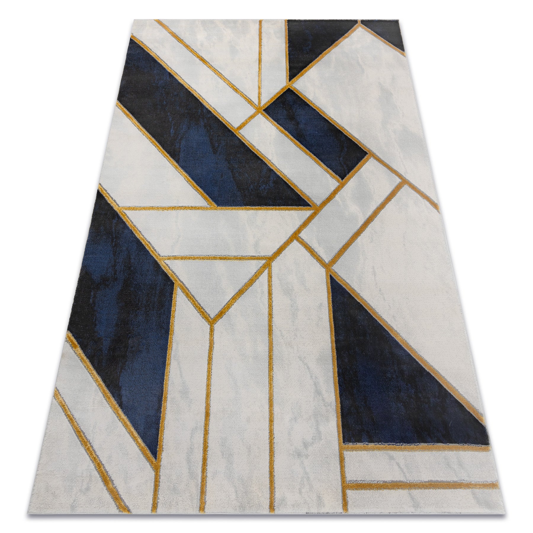 Dywan EMERALD ekskluzywny 1015 glamour, stylowy marmur, geometryczny granatowy / złoty 80x150 cm