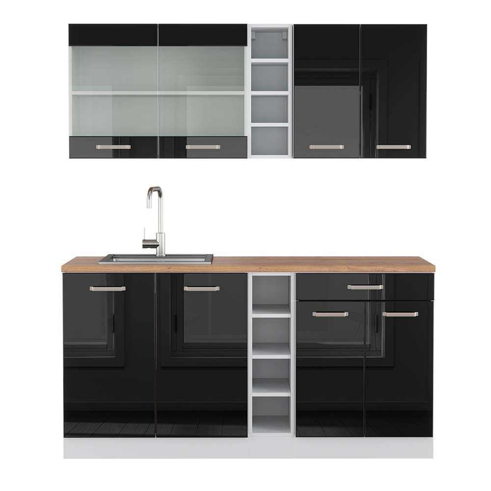 Vicco Pojedyncza kuchnia R-Line, Czarny wysoki połysk/biały, 160 cm , BP Dąb
