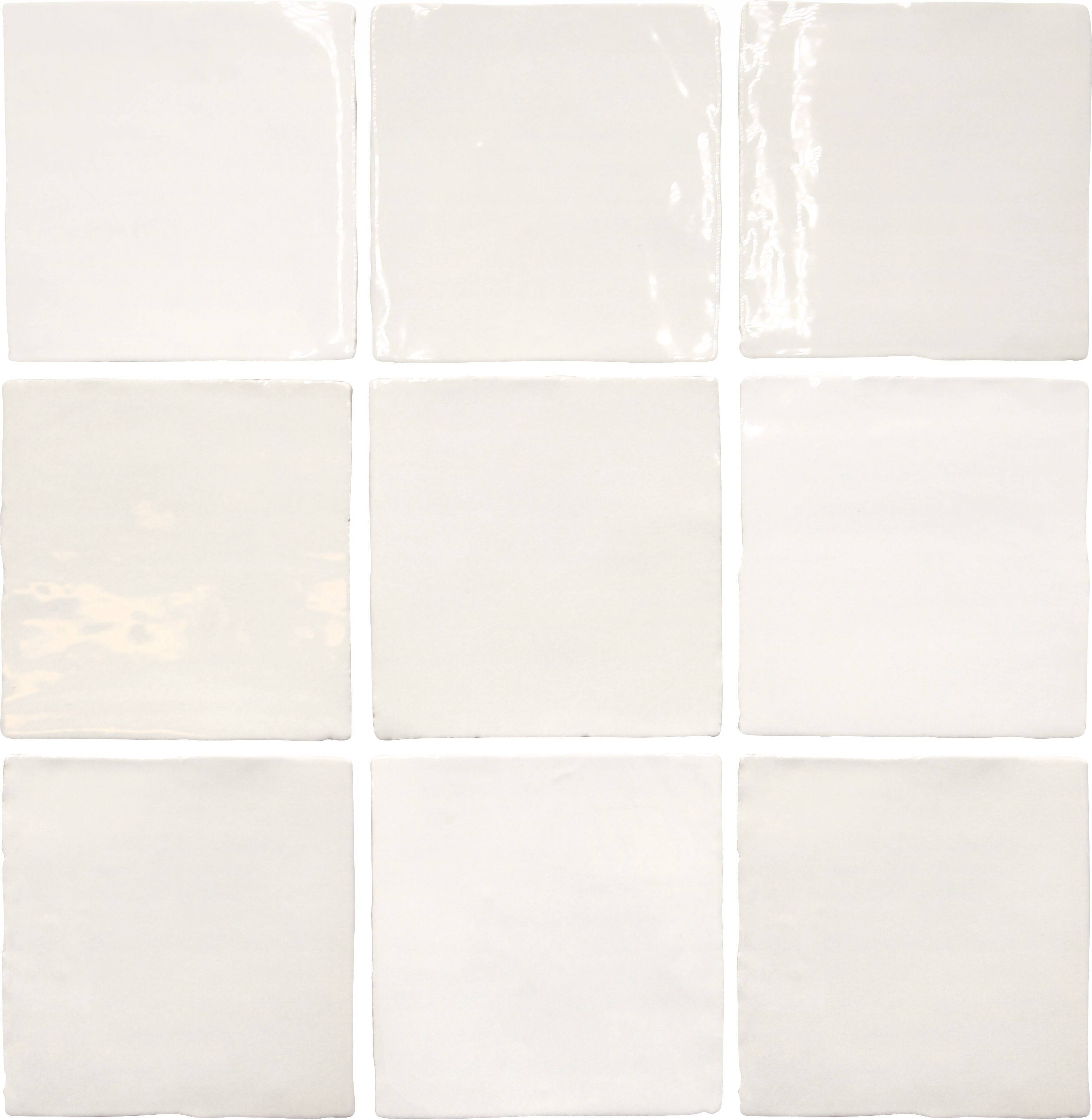 Carrelage Mural Blanc Ancien 13x13cm - Terre Cuite, Brillant, Pour Salle De Bain, Neuf