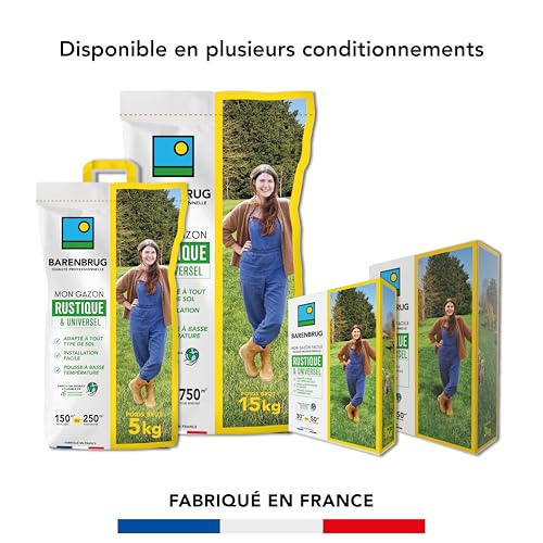 BARENBRUG - Gazon Rustique & Universel - Adapté Tous Sols - Installation Facile et Rapide - Pousse à Basse Température - 1KG - 5