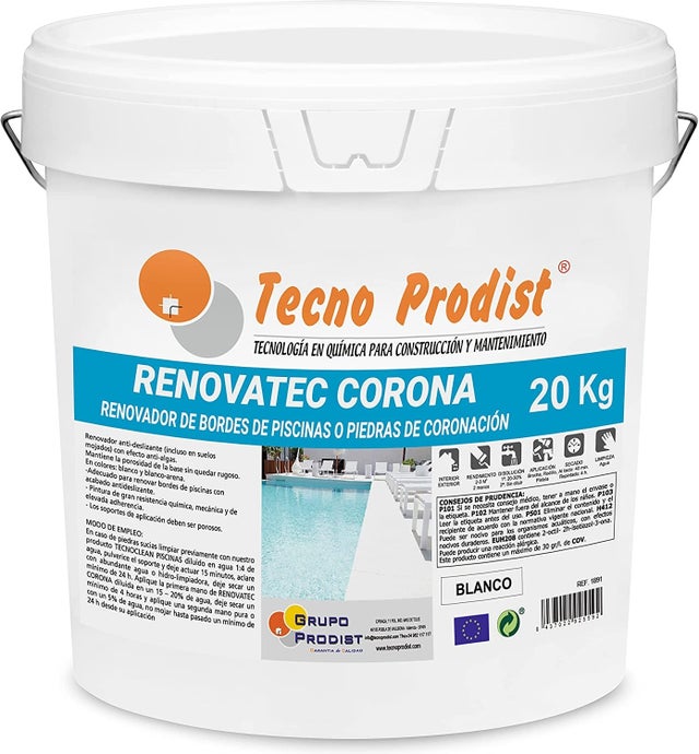 RENOVATEC CORONA by Tecno Prodist - Piscina e pintura de renovação de bordos de pedra - Antiderrapante - Alta resistência - Branco - 20 Kg