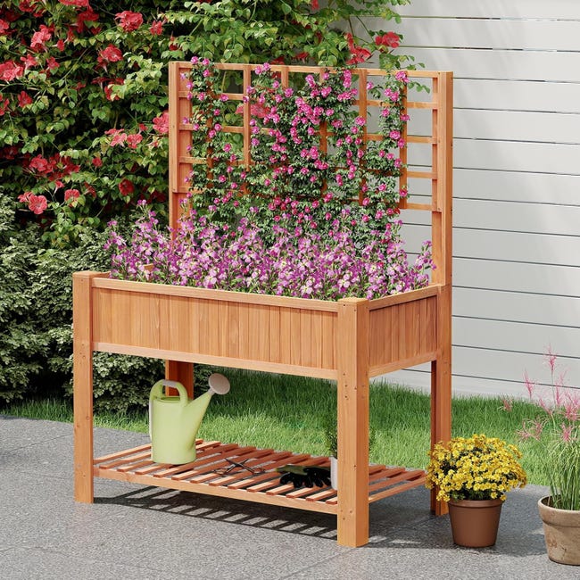 Jardinière sur pieds carré potager avec étagère dim. 110L x 46l x 76H Jardinière sur pieds carré potager avec étagère dim. 110L x 46l x 76H