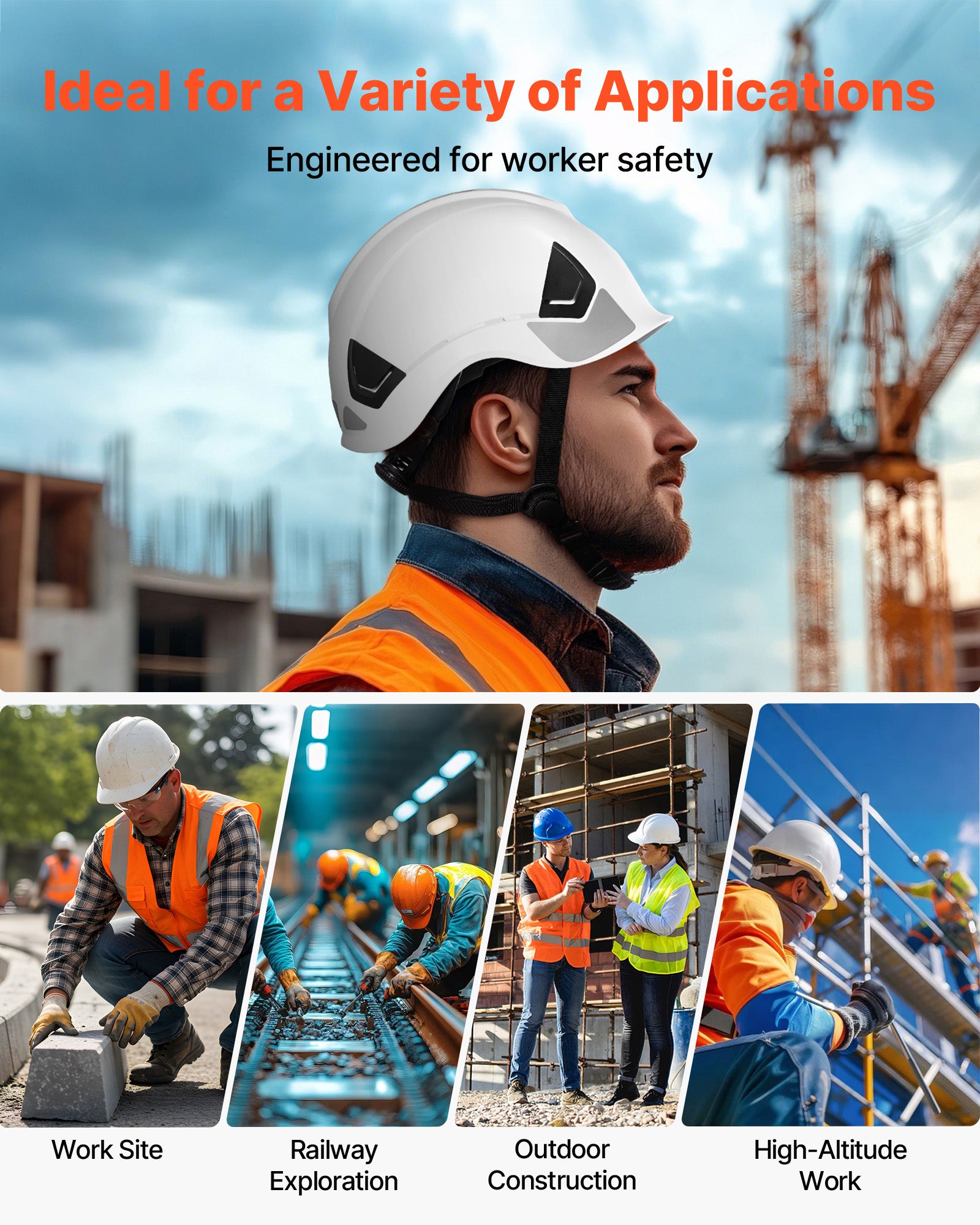 Casque de sécurité pour chantier,VEVOR certifié ANSI/ISEA Z89.1,ABS,suspension à cliquet 6 points,réglable et ventilé,pour hommes et femmes - 6