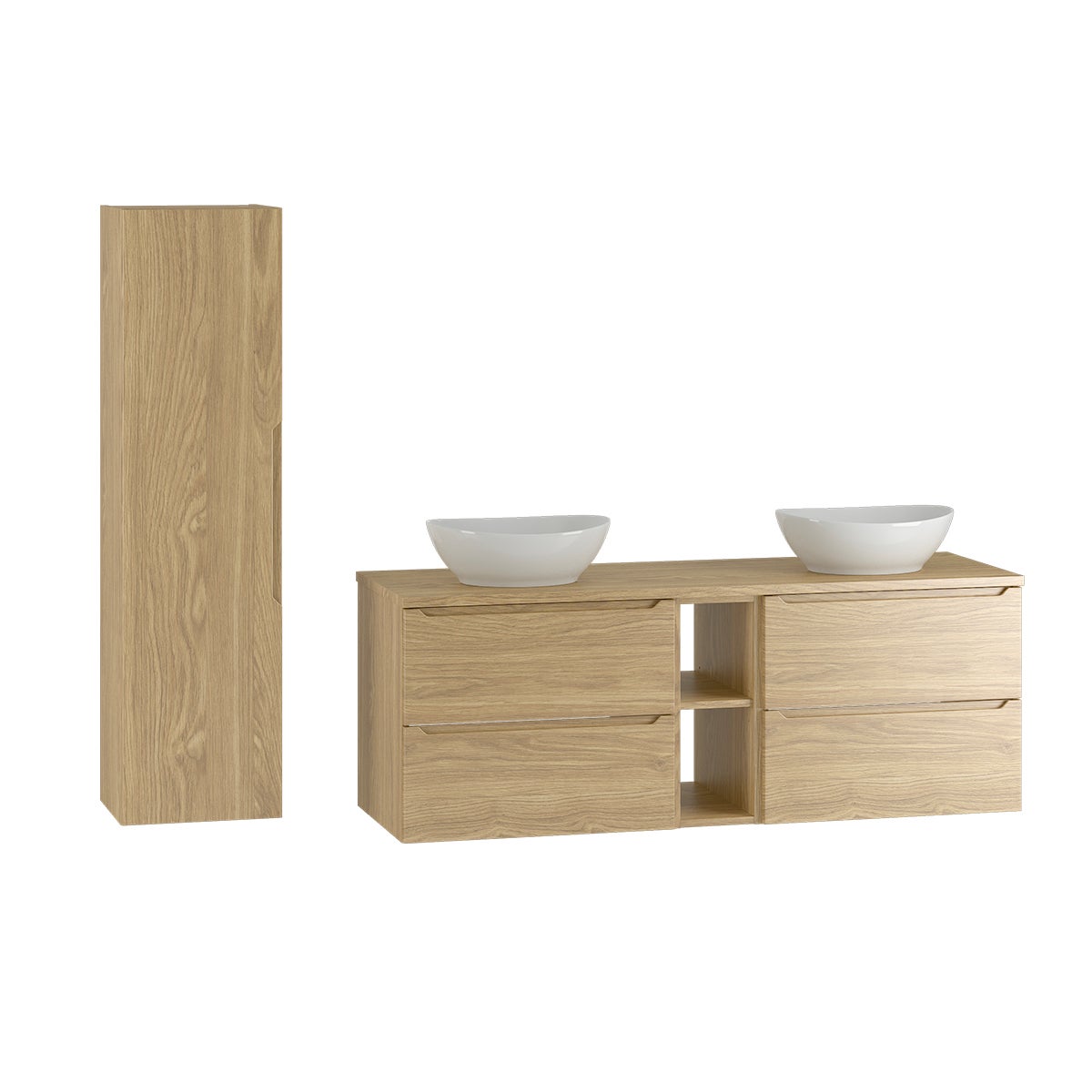 Ensemble meuble double vasque 140cm 2 niches et colonne Viggo Bois - 2