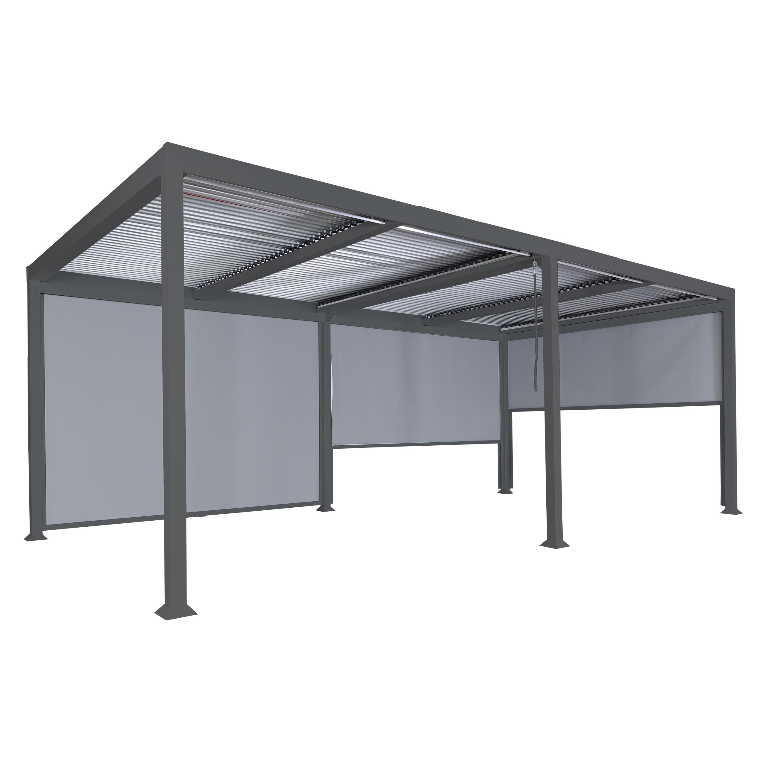 Pergola aluminiowa HWC-L41 z 3x ścianką boczną, pawilon z listew, solidna 8cm metalowa rama 3x6m ~ antracyt