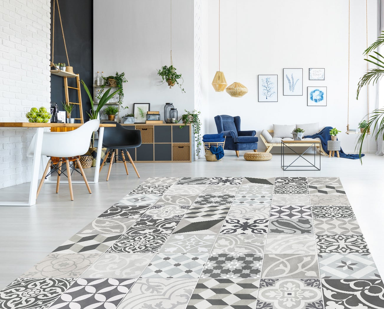 Alfombra de vinilo trujillo 2 133x200 cm - pvc antideslizante, vinilica para cocina o salón, lavable, estilo hidraúlico