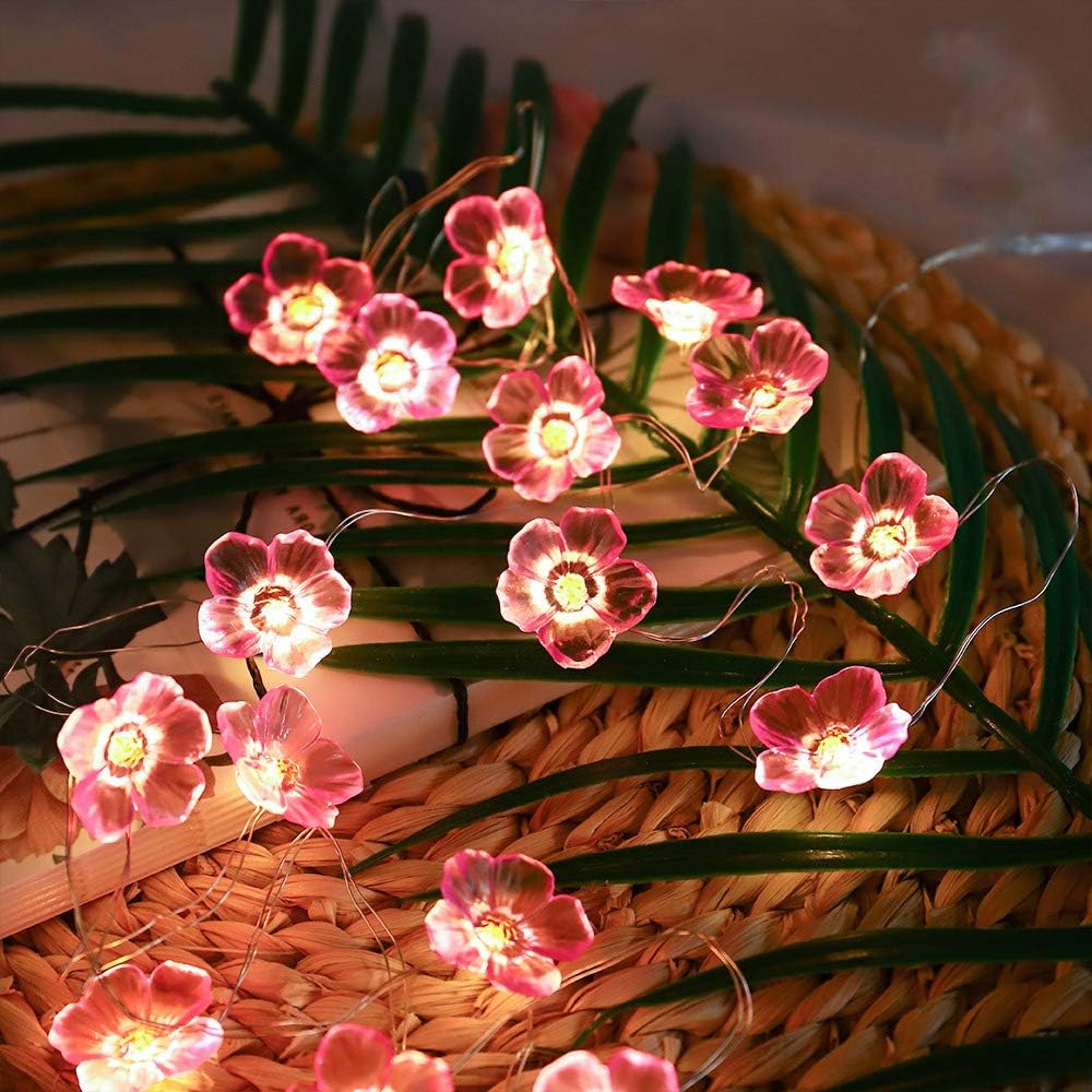 LEMROE Lumières LED Sakura, Chaîne de Fleurs de Cerisier, Guirlandes Lumières de Fleurs, Guirlande Lumineuse Cerise Rose (3M) - 3