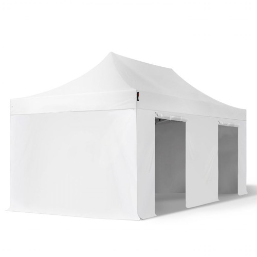 3x6 m gazebo pieghevole PVC ignifugo con 4 laterali, PREMIUM acciaio, bianco