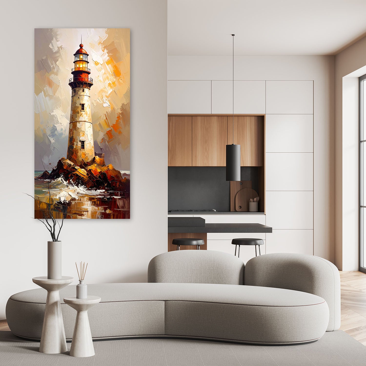 Obraz nowoczesny do salonu biura, Latarnia morska imitacja farby 60x120