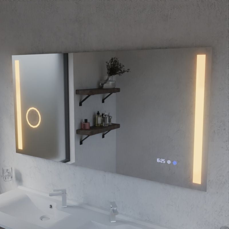 Miroir LED avec antibuée, loupe et horloge DUETTO - 140 x 70 cm - 6