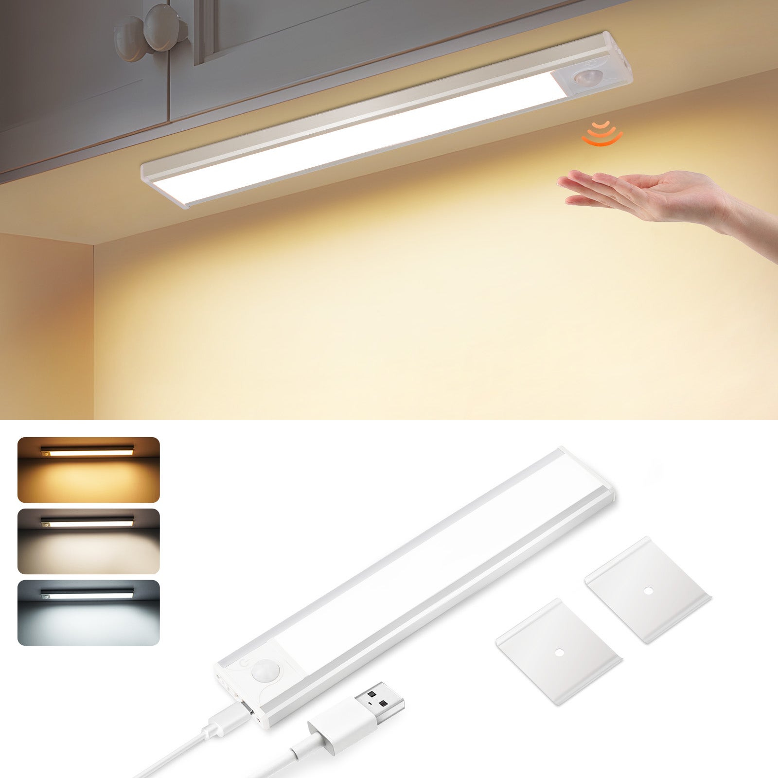 ZMH Lampa LED do szafki srebrna 20cm 1W ściemnialna akumulator 1000mAh i kabel ładujący USB odpowiednia do biur i klatek schodowych