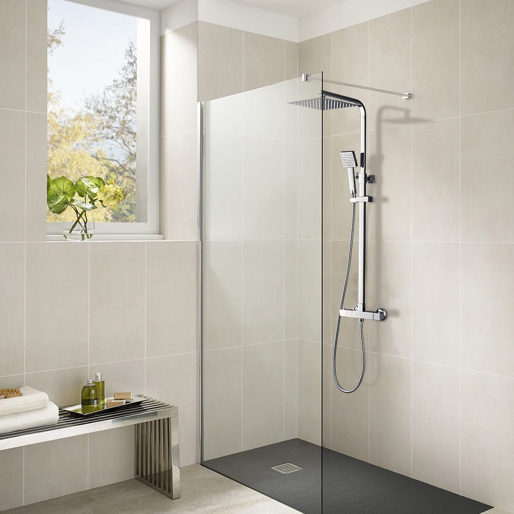 Auralum max Elegant Columna de ducha termostática Conjunto de ducha de lluvia con sistema de ducha de grifo ajustable en altura, Modelo EU - 8