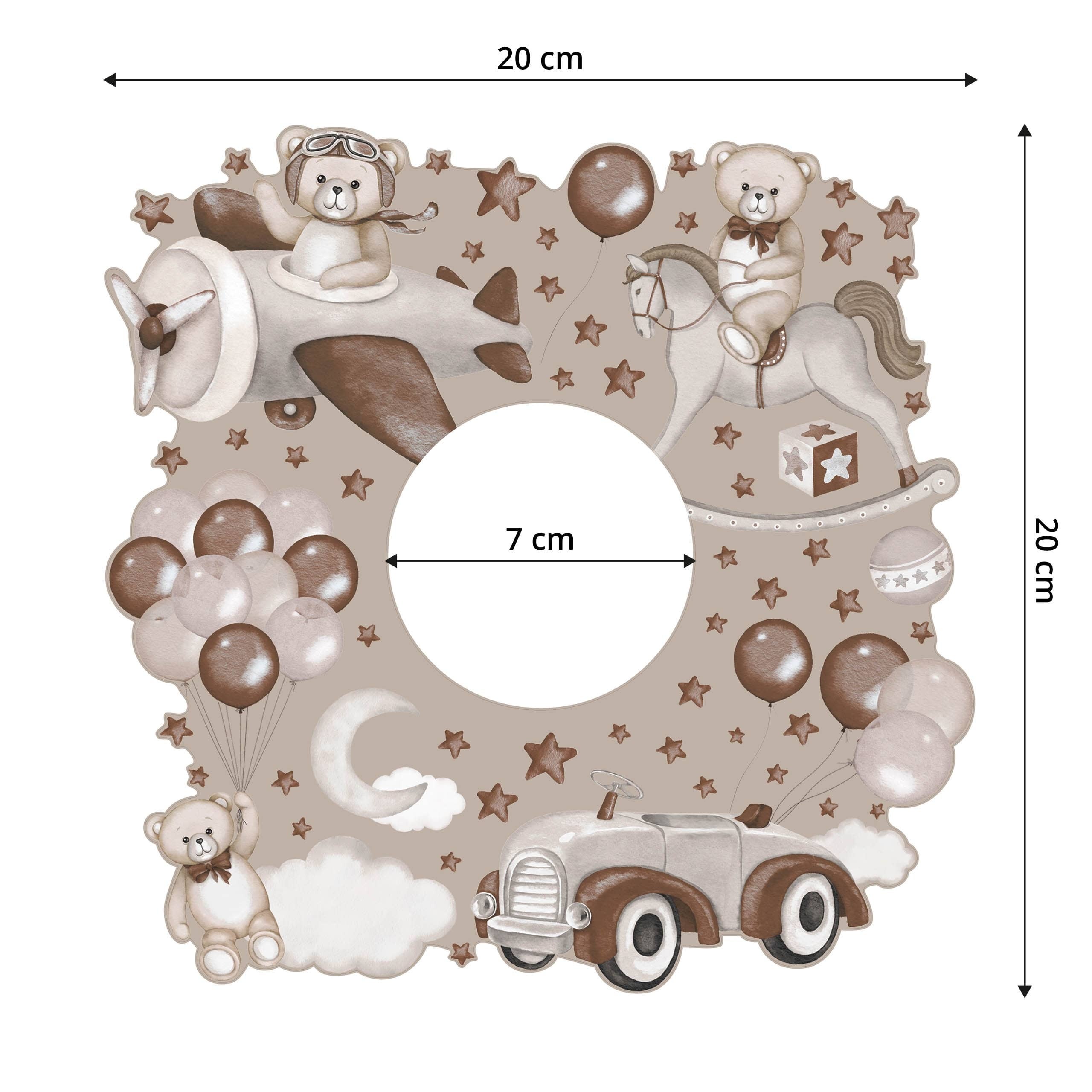 Muralo Adesivo per Interruttore ORSO Palloncini Nuvole Stelle 20x20 cm Sticker per Cameretta dei Bambini - 2