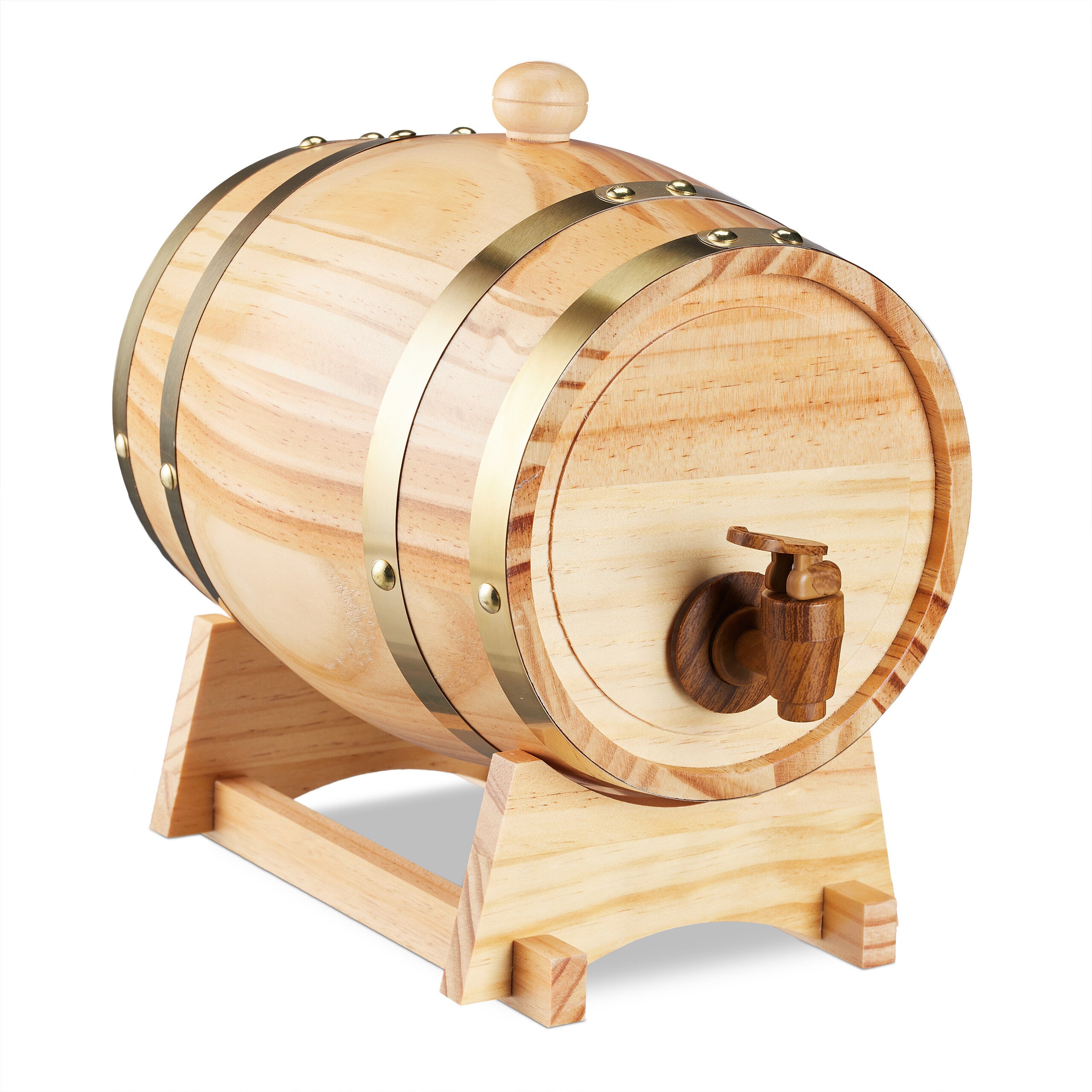 Relaxdays barril madera con grifo, barrica aguardiente 2,2 l, dispensador de whisky, vino, sidra, licores, natural