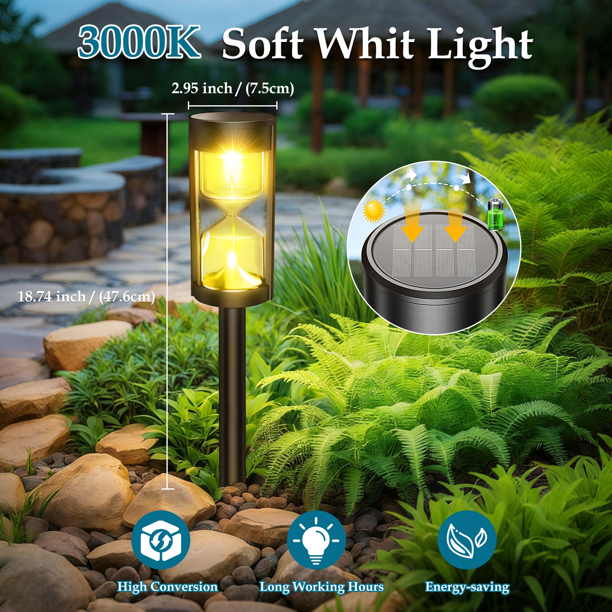 LUXEN Luces De Camino Solares Para Exterior, 3000k Impermeables, Luces De Acera Solares Luz De Paisaje Para Sendero Entrada De Auto Patio Jardín - 8