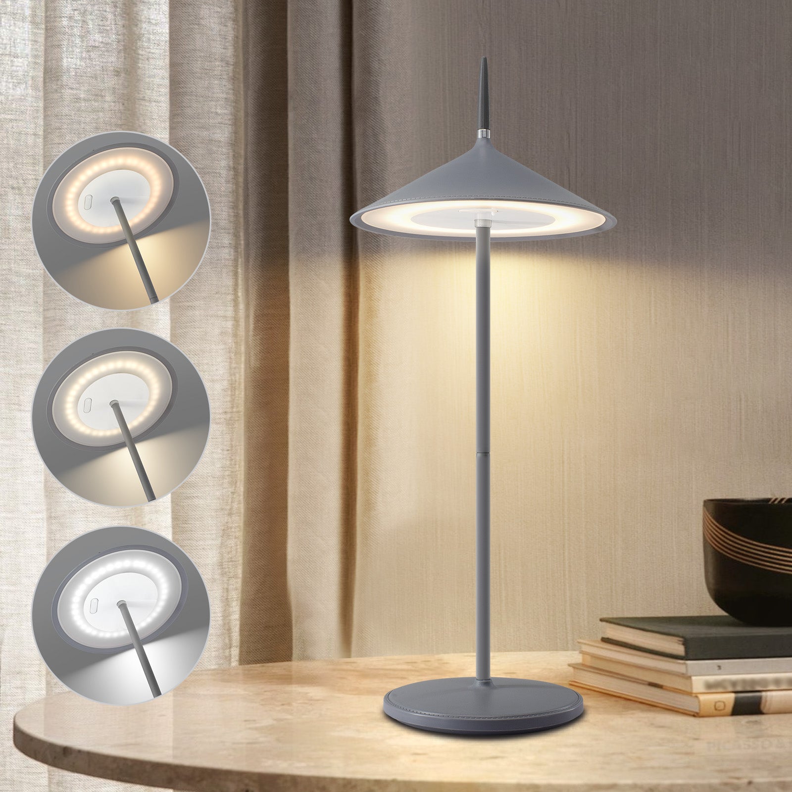 ZMH Lampa stołowa LED 5,5 W szary bezprzewodowa ładowalna sterowana dotykowo ściemnialna nowoczesna