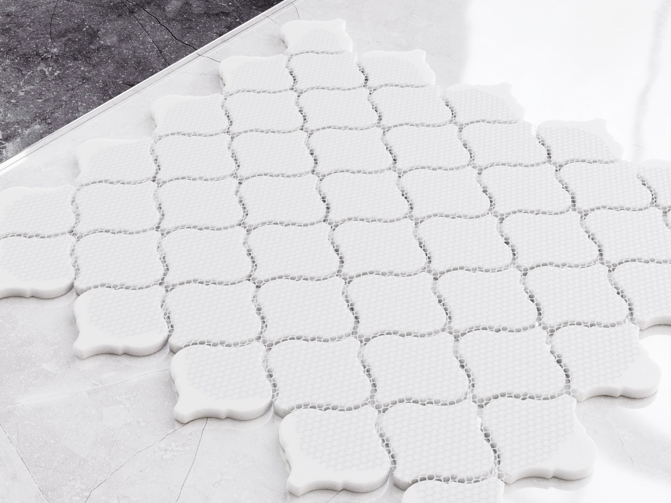 Mosaico in ceramica su rete per bagno o cucina 28.2 cm x 30 cm - Marble Arabesque - 9