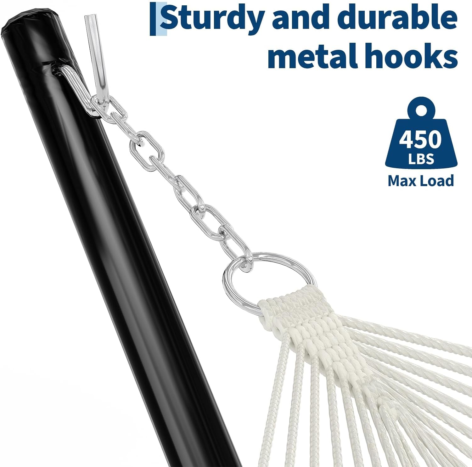 Suporte para rede 12FT em aço resistente para 2 pessoas – Resistente às intempéries, portátil, capacidade 204 kg, jardim e terraço, preto - 2