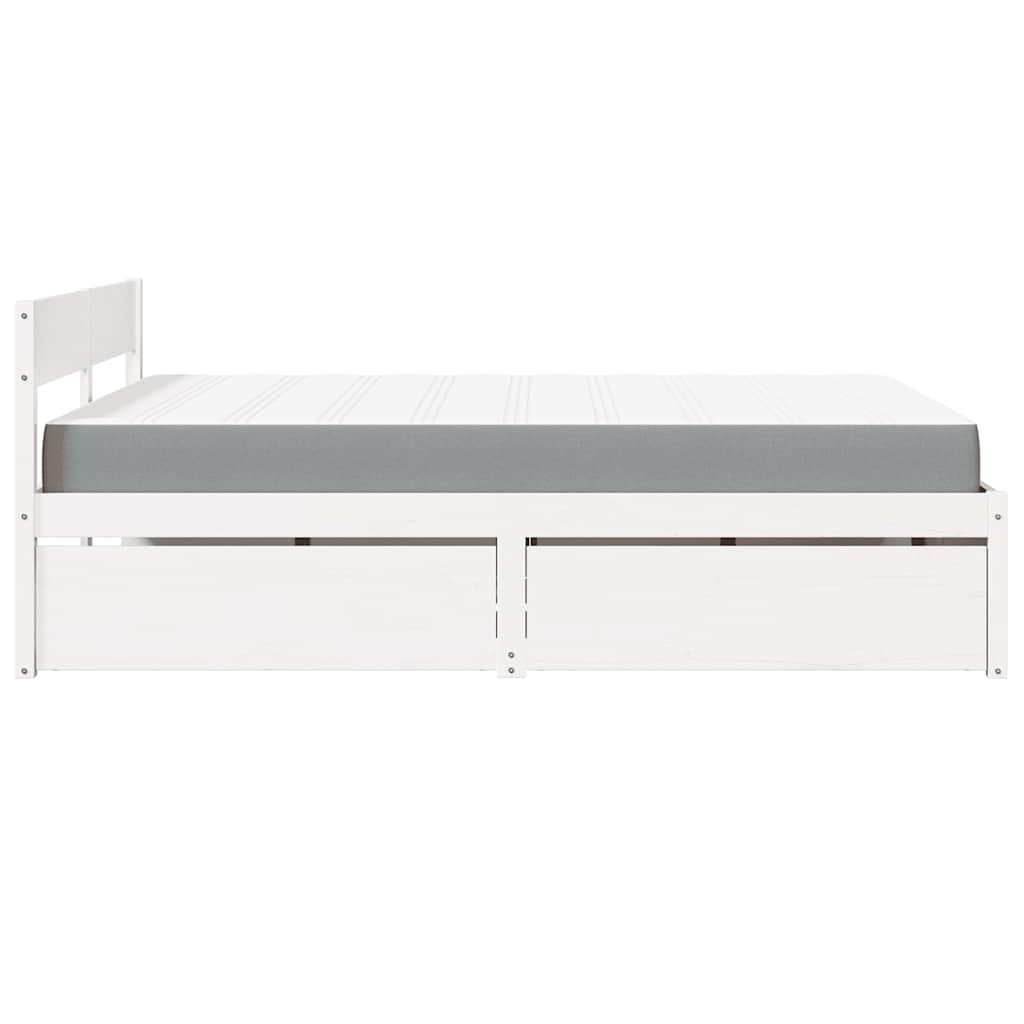 Lit avec tiroirs et matelas blanc 140 x 200 cm pin massif - 5