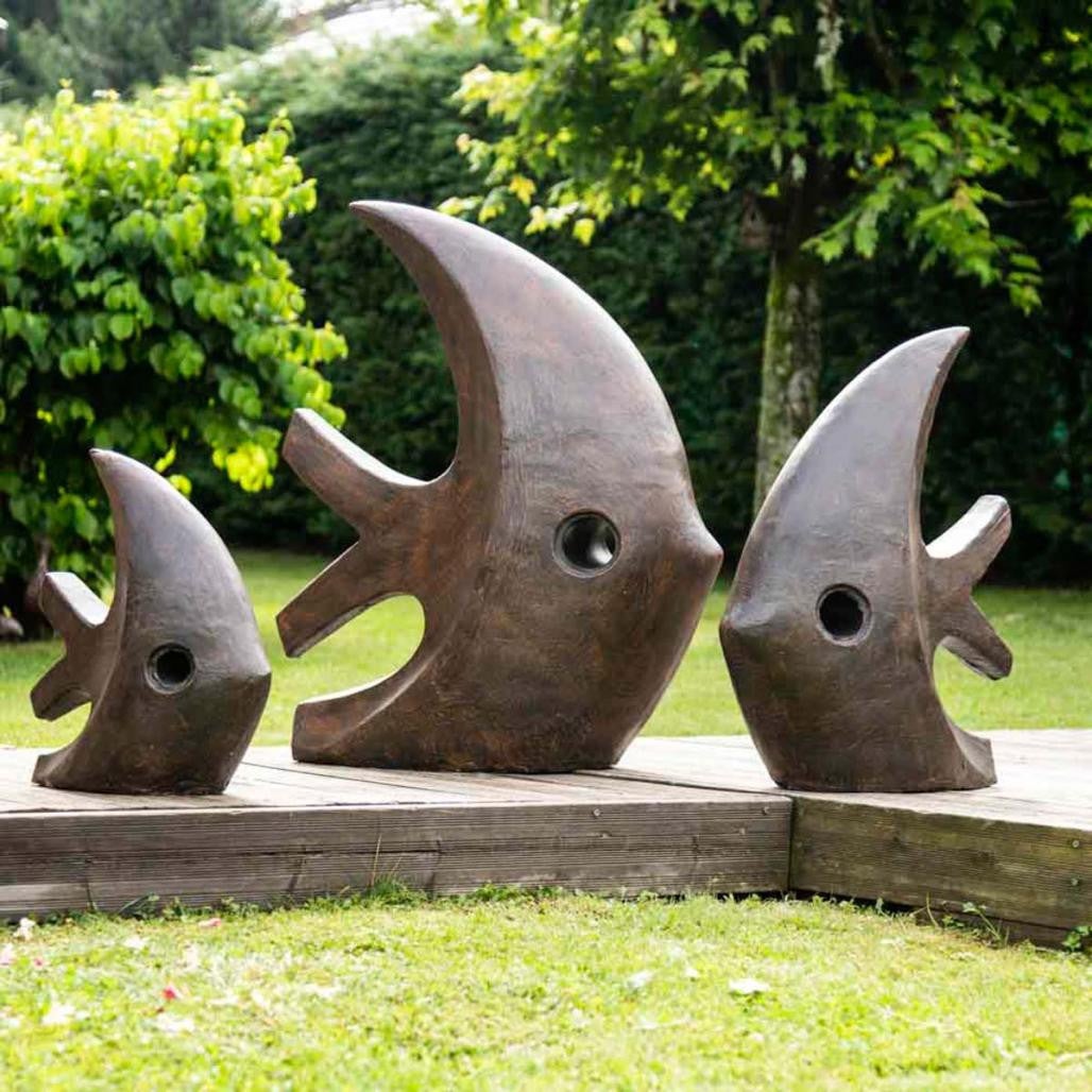 Déco moderne jardin statue poisson petit modèle brun 50cm - 6