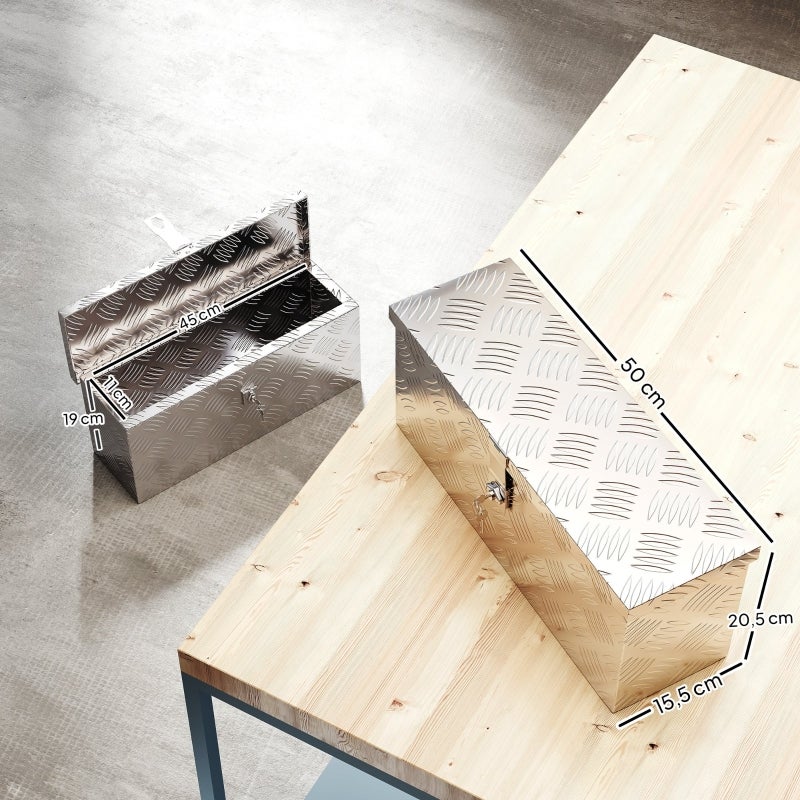 Boîte de rangement en aluminium avec serrure et clés, 50 x 15,5 x 20,5 cm - 3