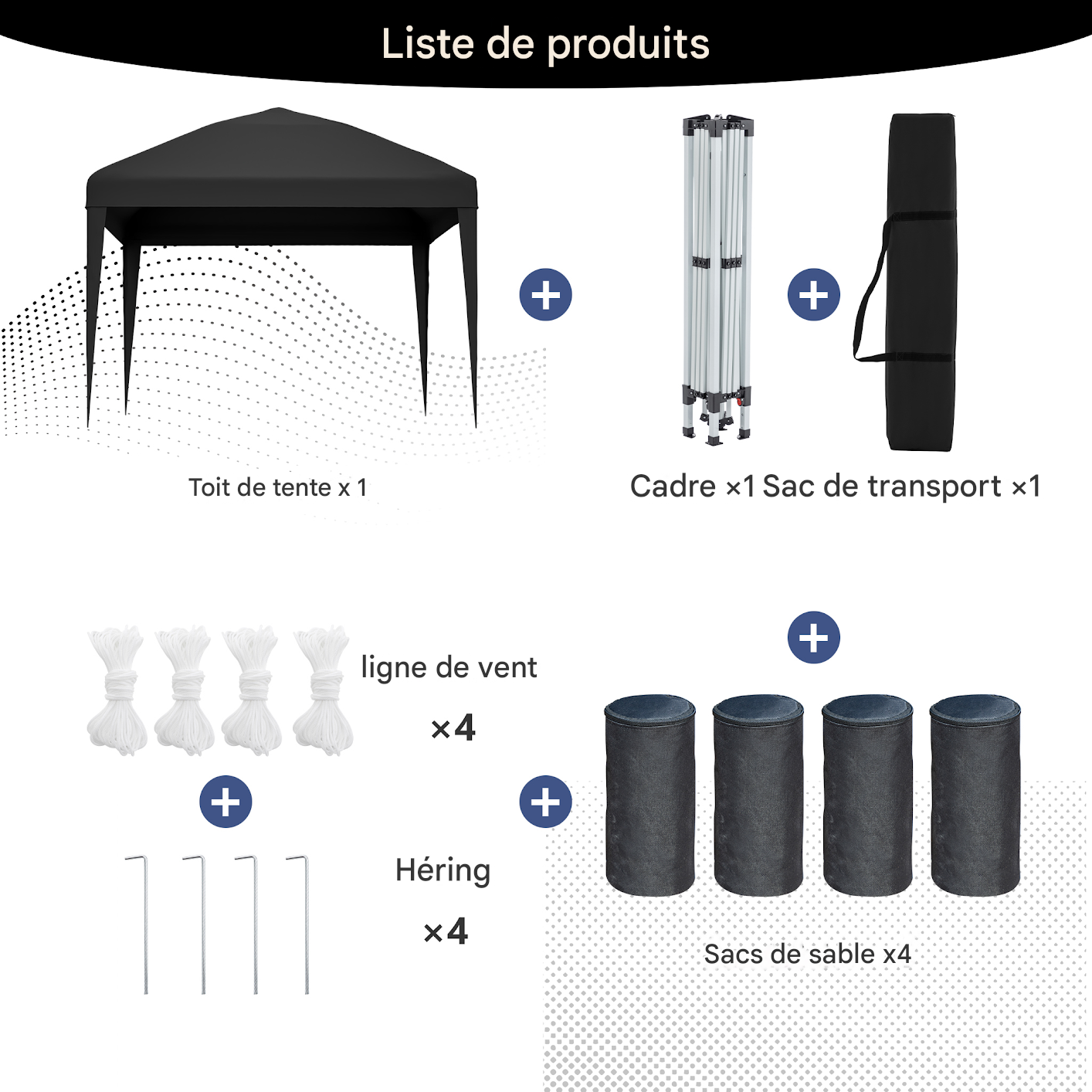 Pavillon pliant 3x3m, hauteur réglable, avec 4 sacs de sable et sac de transport (noir) - 7