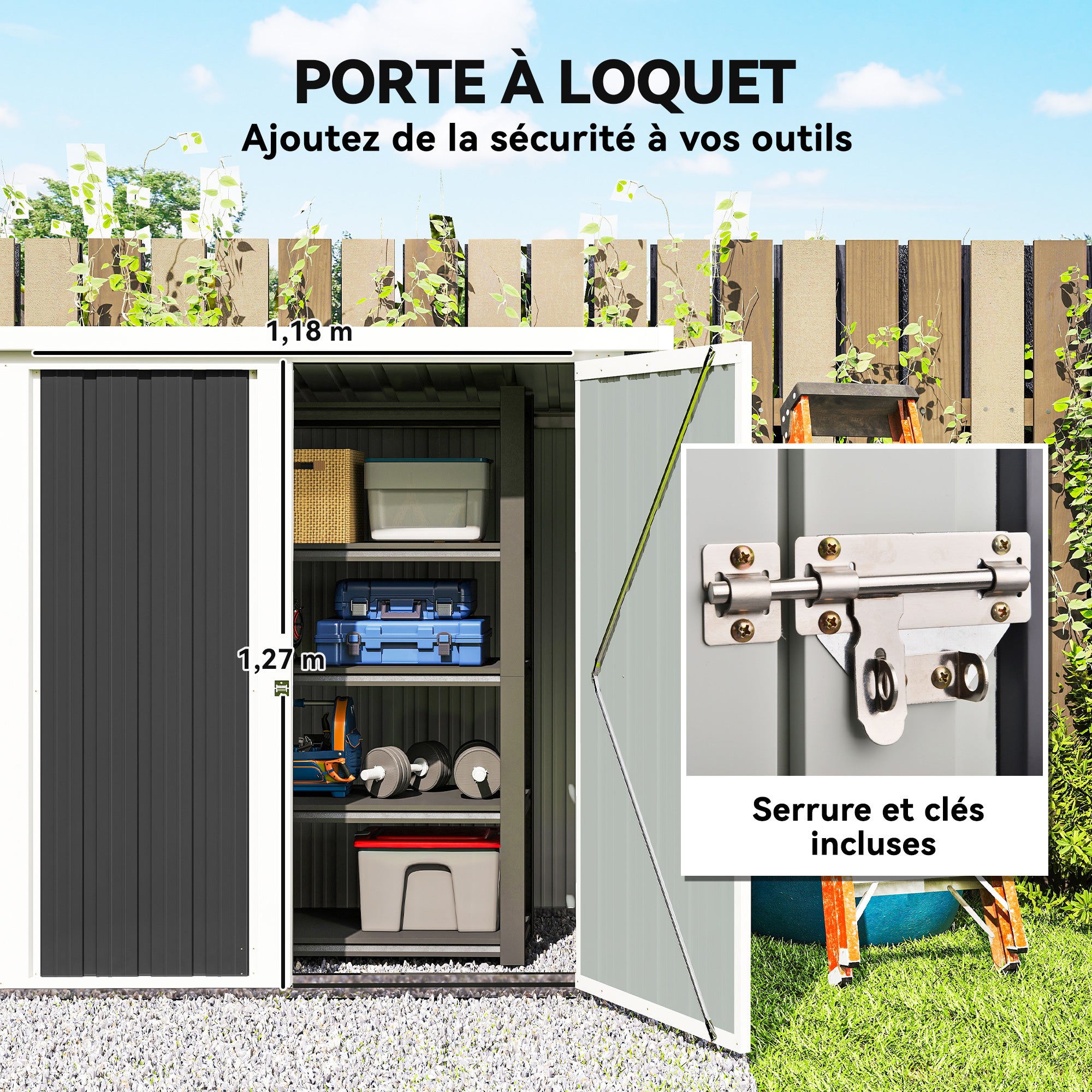Armoire de jardin acier Outsunny 1,09 m² noir blanc - 5