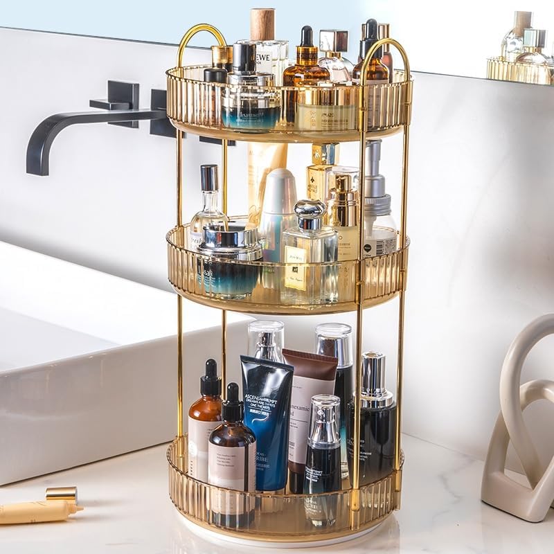 Organisateur Maquillage Rotatif, Rangement Maquillage Rotatif 360°,Organisateur de Parfum pour Commode de Salle de Bain (3 Couches, Ambre) - 2