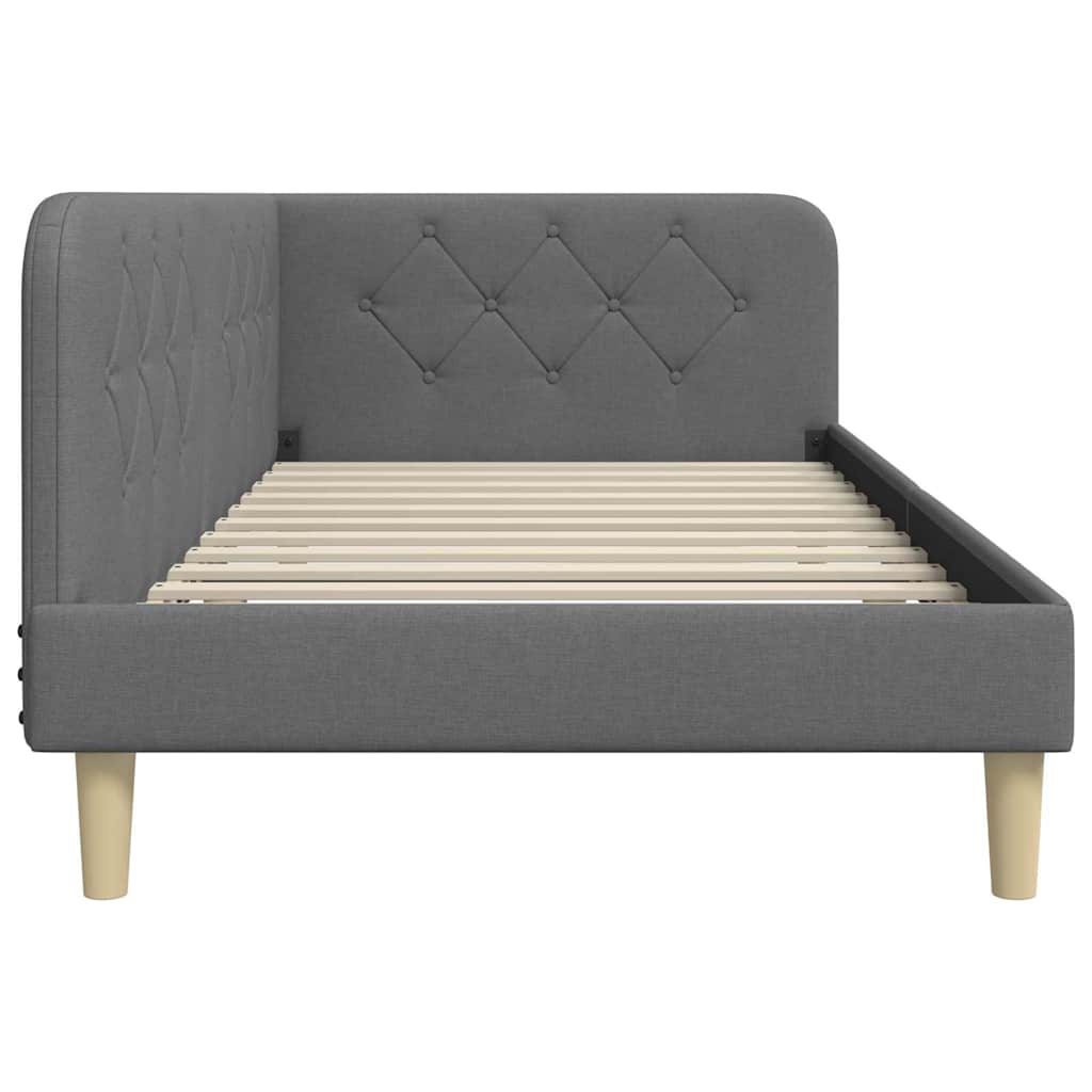 Cadre de lit d'angle gris foncé 100 x 200 cm tissu - 6