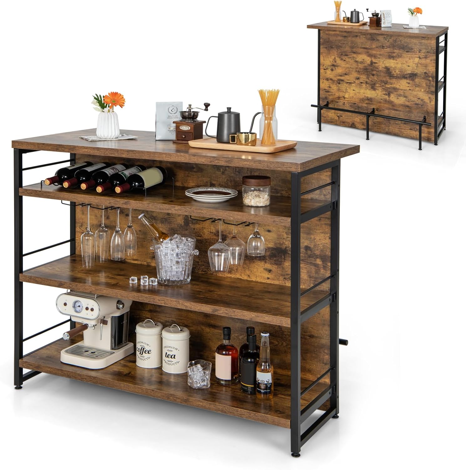 Chariot De Service / Desserte En Bois - Design Compact Gain De Place, Capacité 34 Kg (75 Lbs), Style Vintage