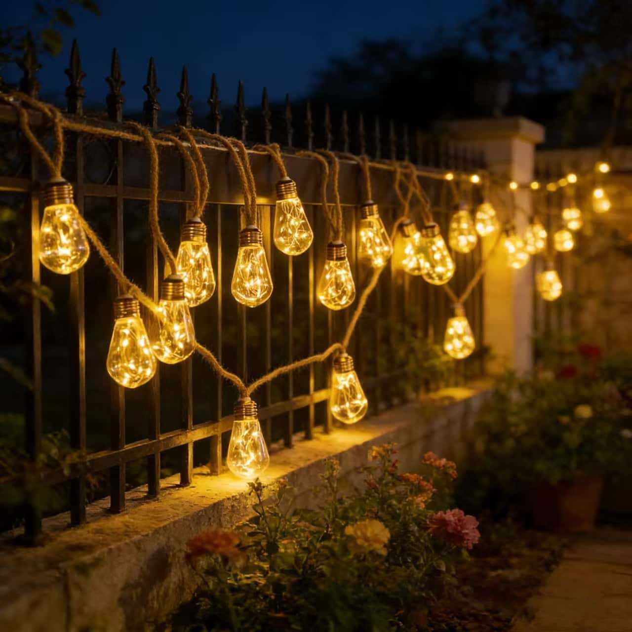 Cordão de luzes LED para exterior de 20 m com lâmpadas brancas quentes integradas, de encaixe, baixa tensão. - 8