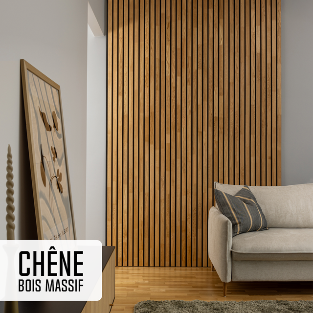 Set di 2 Pannelli Acustici in Legno - Rovere Naturale - 2400x385mm - Stecche 40mm, Supporto in Feltro Nero
