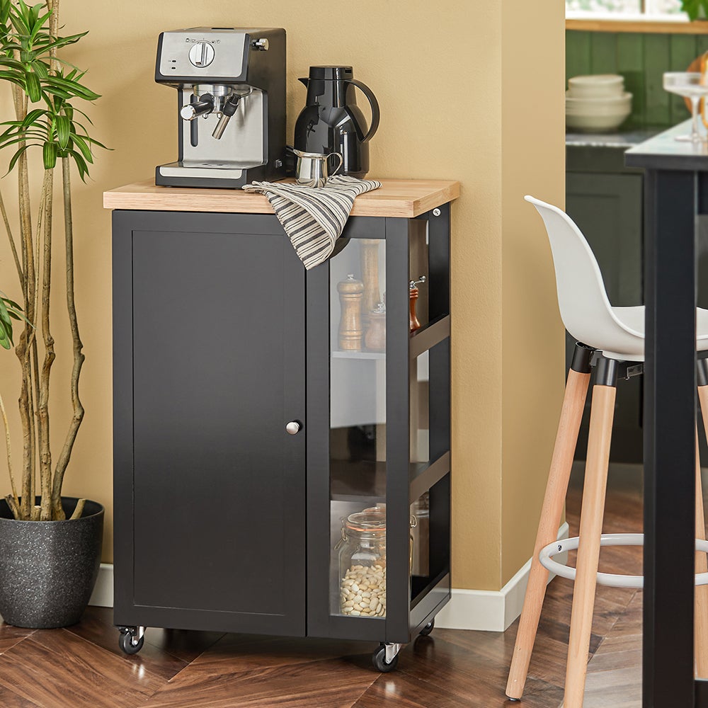 SoBuy Desserte de Cuisine avec 2 Portes et 3 Étagères, Chariot de Rangement sur Roulettes Freinées, Noir, FKW75-SCH - 2