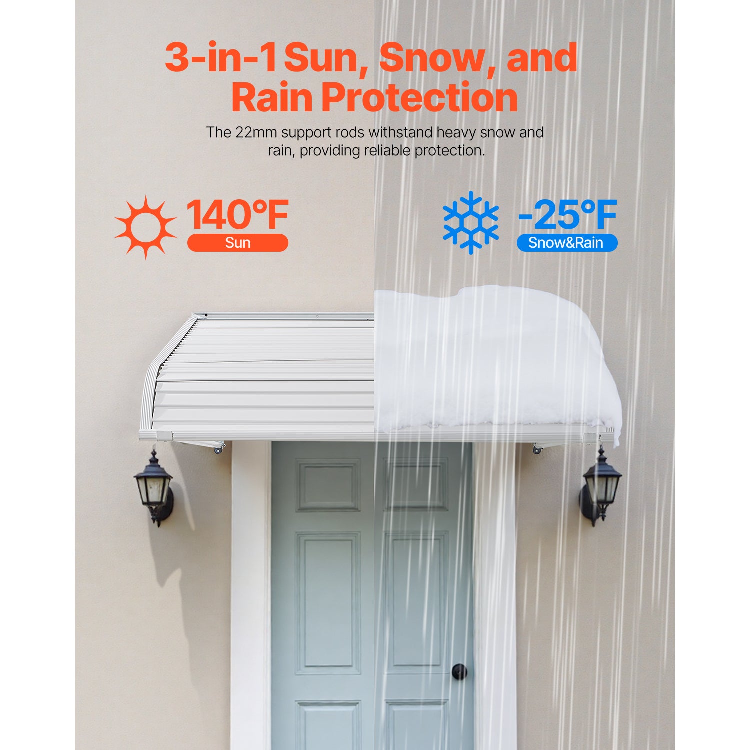 Toldo porta entrada SucceBuy 101,6x106,6 cm, marquise alumínio, proteção chuva neve sol, abrigo duradouro portas, janelas, varandas, sacadas - 2