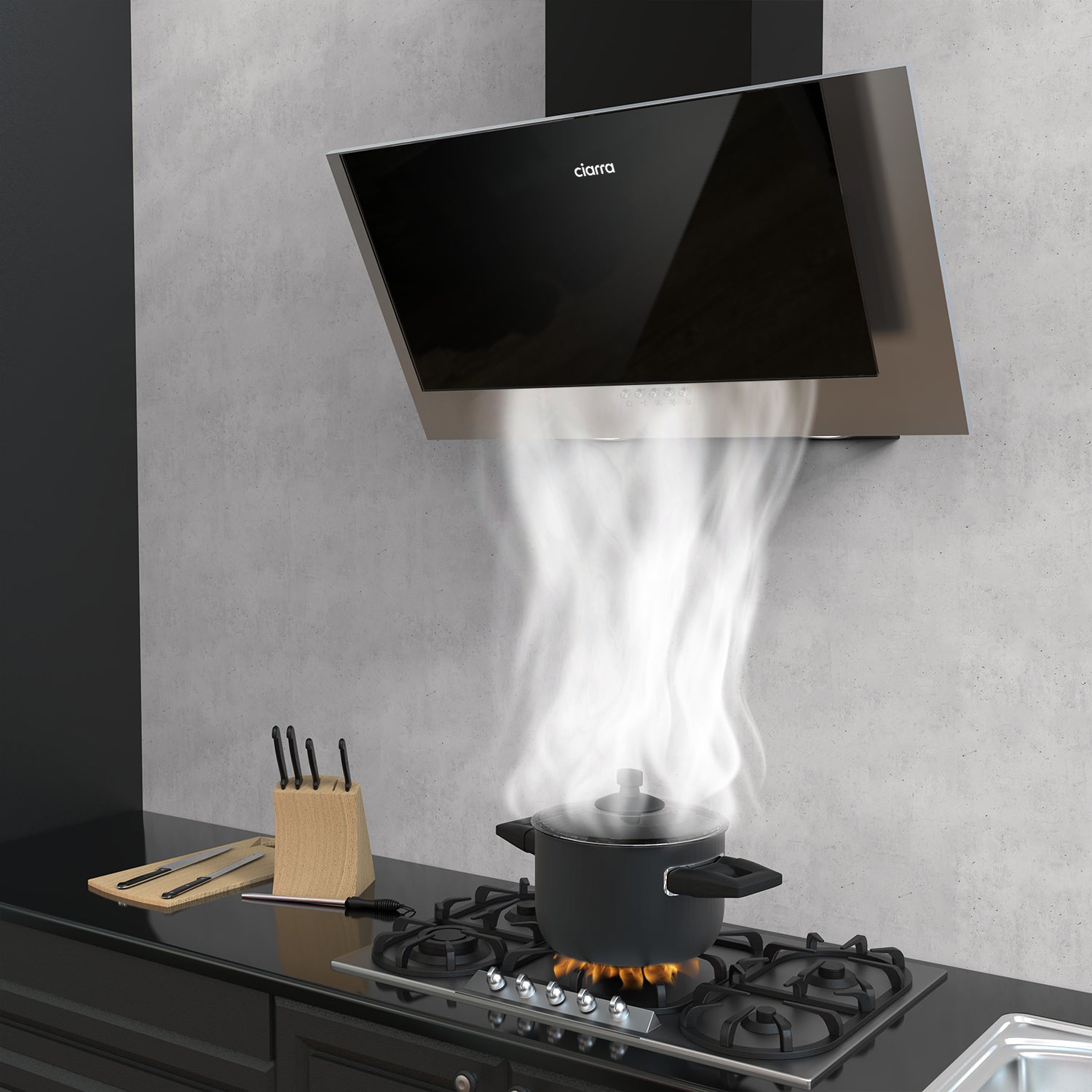 CIARRA Hotte aspirante inclinée 60 cm A++ 350 m³/h Recyclage ou Évacuation Filtre à charbon inclus Noir 736CBK60 - 5