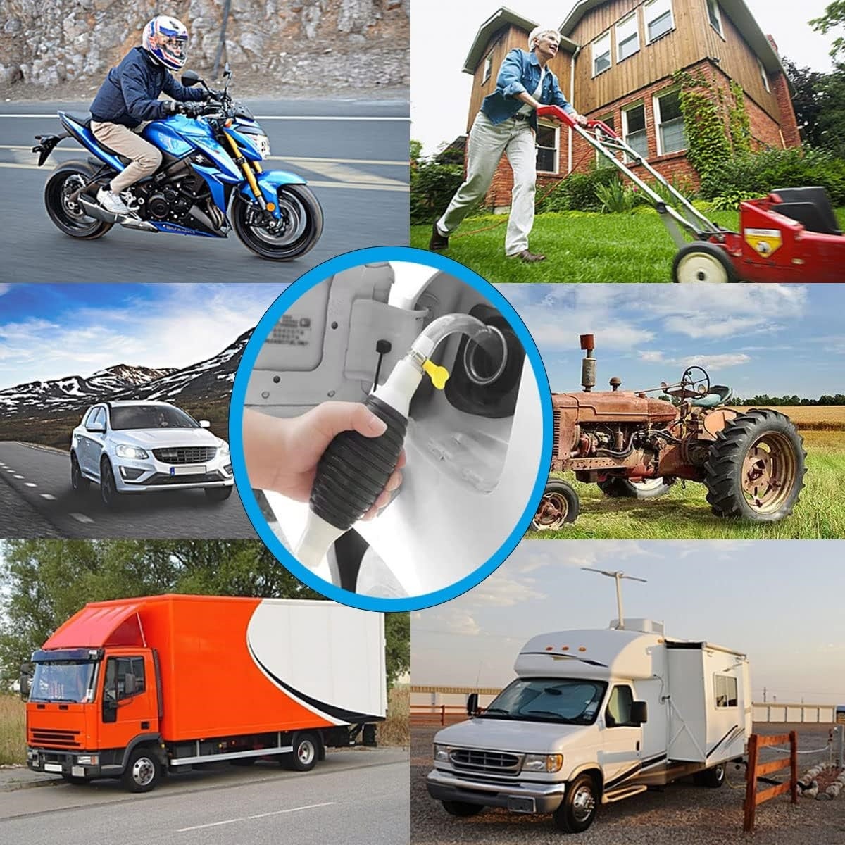 Pompe à siphon, pompe à siphon à essence avec tuyau de 2 m, Pompe de transfert de carburant manuelle ，Pompe à main avec valve de débit - 6