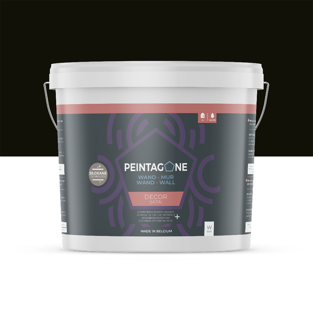 Peinture de finition lessivable pour murs intérieurs - Decor Satin, 10 l, Intense Black (PE168) - PEINTAGONE