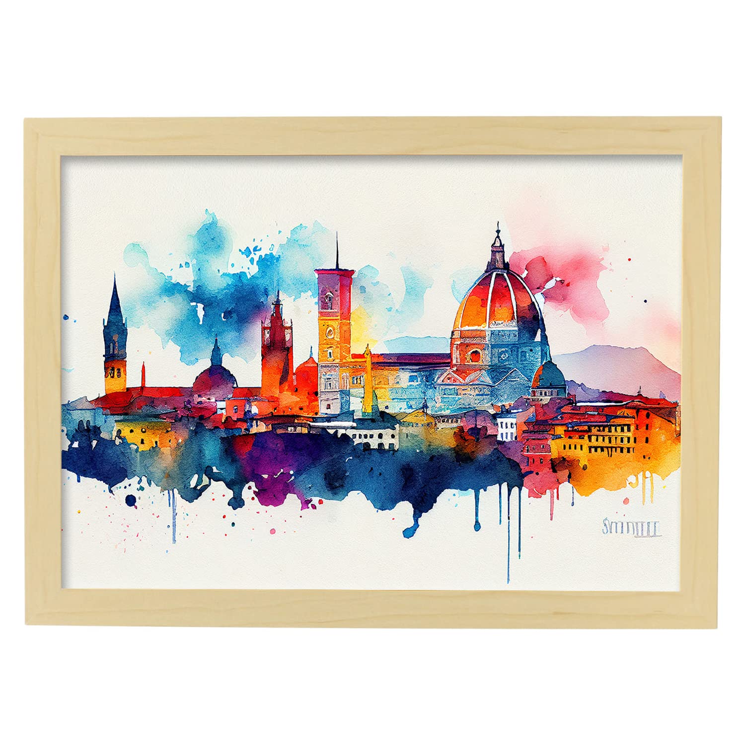 Nacnic poster de florencia en estilo acuarela ilustraciones a todo color de ciudades y monumentos del mundo y modelo 3 a3 con marco color madera