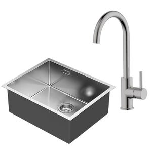 Omeere Fregadero De Cocina De Acero Inoxidable 304 De 0,8 Mm, 46 X 41 X20cm, Fregadero Empotrado 1 Seno,pequeña Rectangular (Agujero Del Grifo A La
