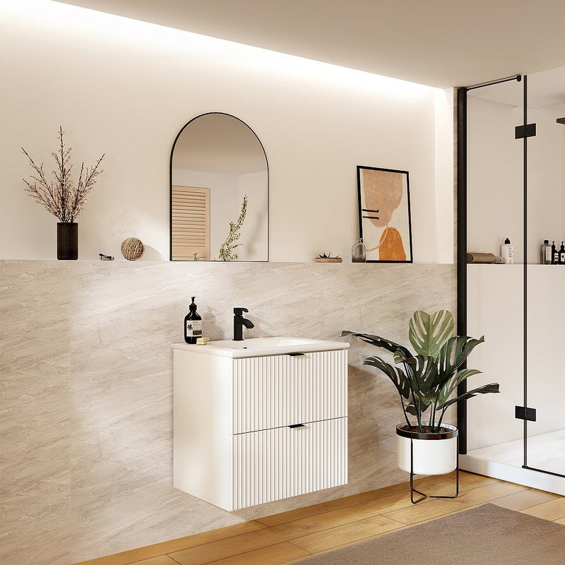 Szafka pod umywalkę wisząca w paski – Biały matowy – 60 cm – ZEVINI