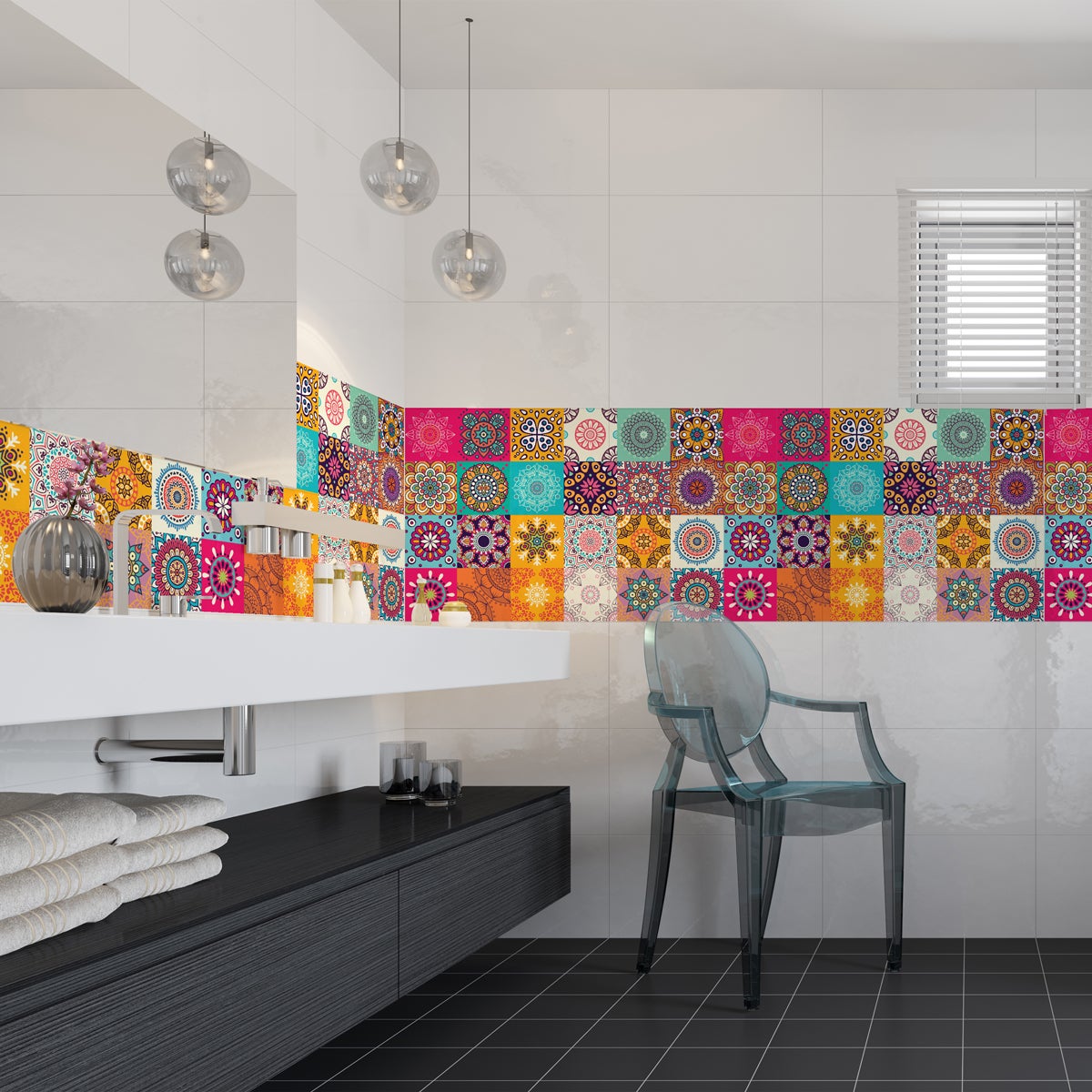 24 vinilos baldosas de cemento azulejos clarissa - adhesivo de pared - revestimiento sticker mural decorativo - 24stickers20x20cm