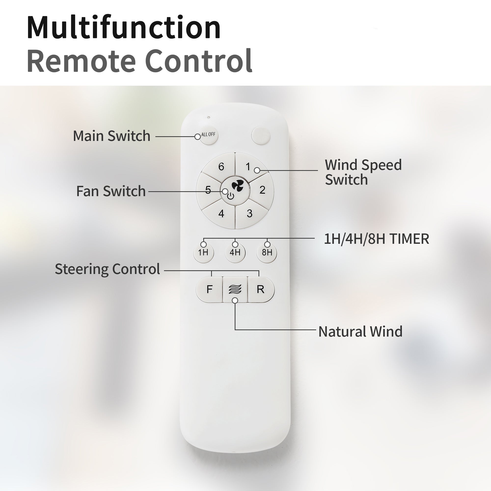 Ventilateur de Plafond 52 Pouces avec Pales en Bois Massif, Moteur DC Réversible à 6 Vitesses, Télécommande, sans Lumière - Blanc - 3