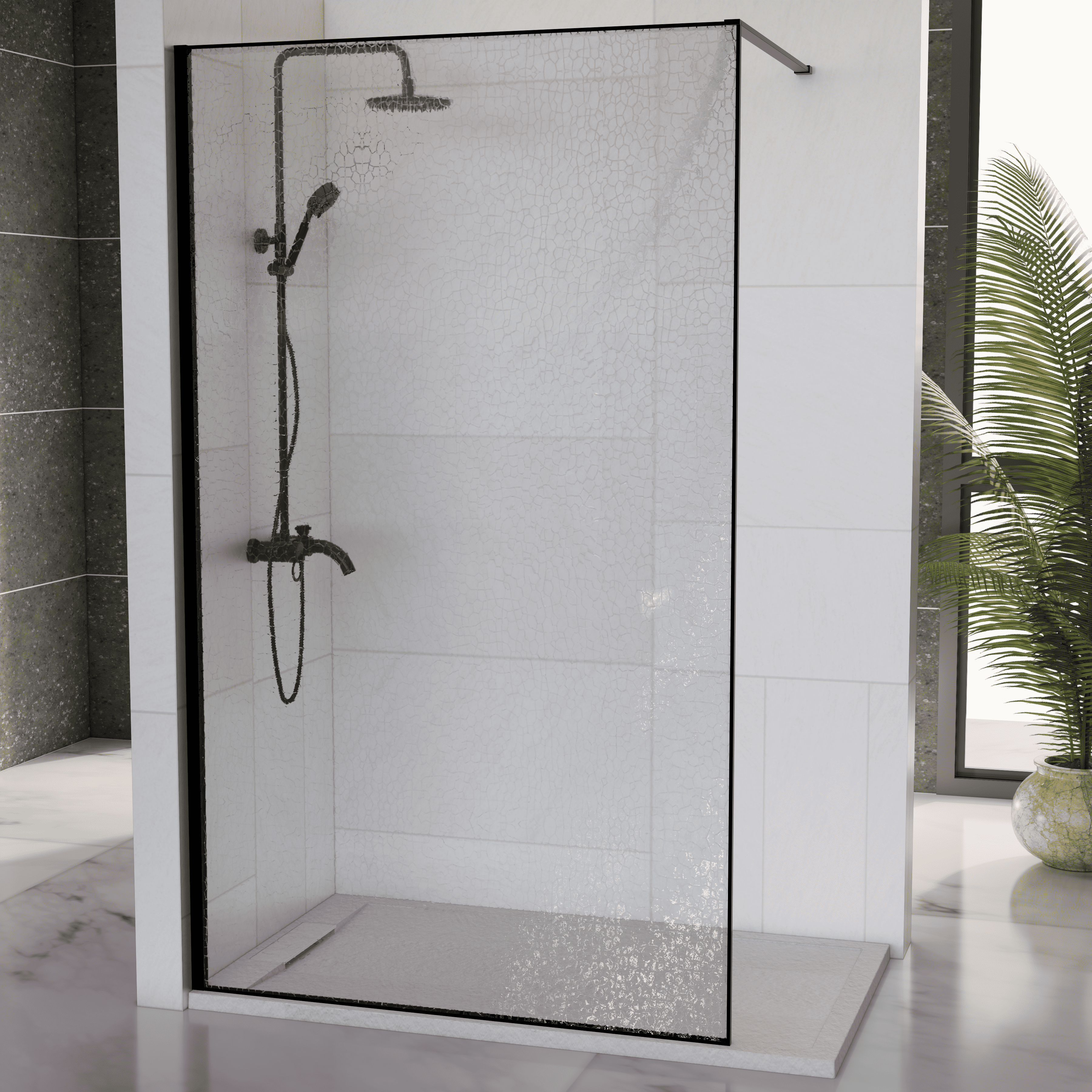 Mampara de Ducha Fija 110x200 cm Negro Cristal Templado 12 mm Efecto Roto con Antical – Mampara Exclusiva - 3